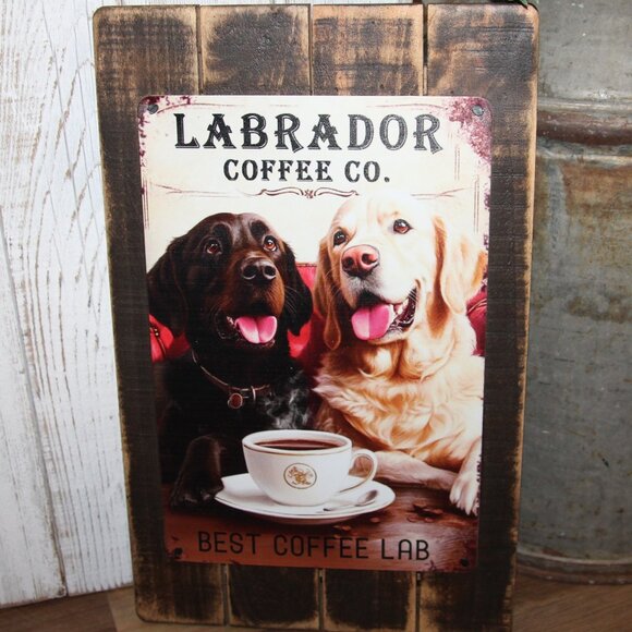 NEW Rustic Labrador Coffee Co. Wood & Metal Farmhouse Wall Decor Sign - Picture 2 of 4